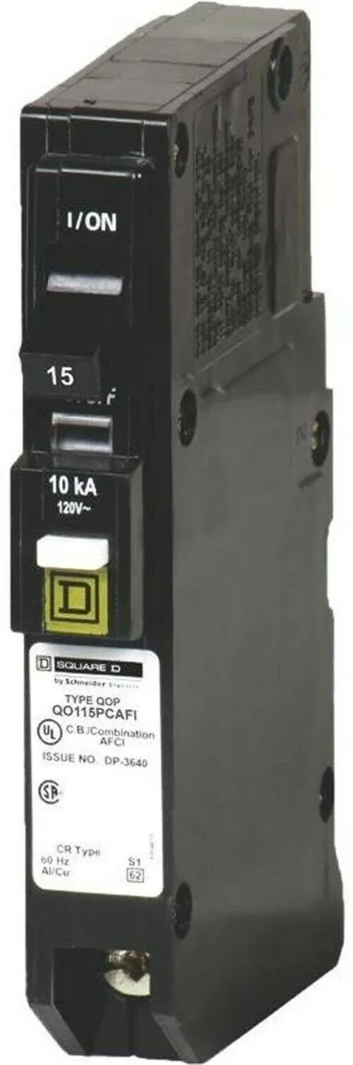 Square-D Qo115pcafic Single Pole Circuit Breaker, QO, 15A