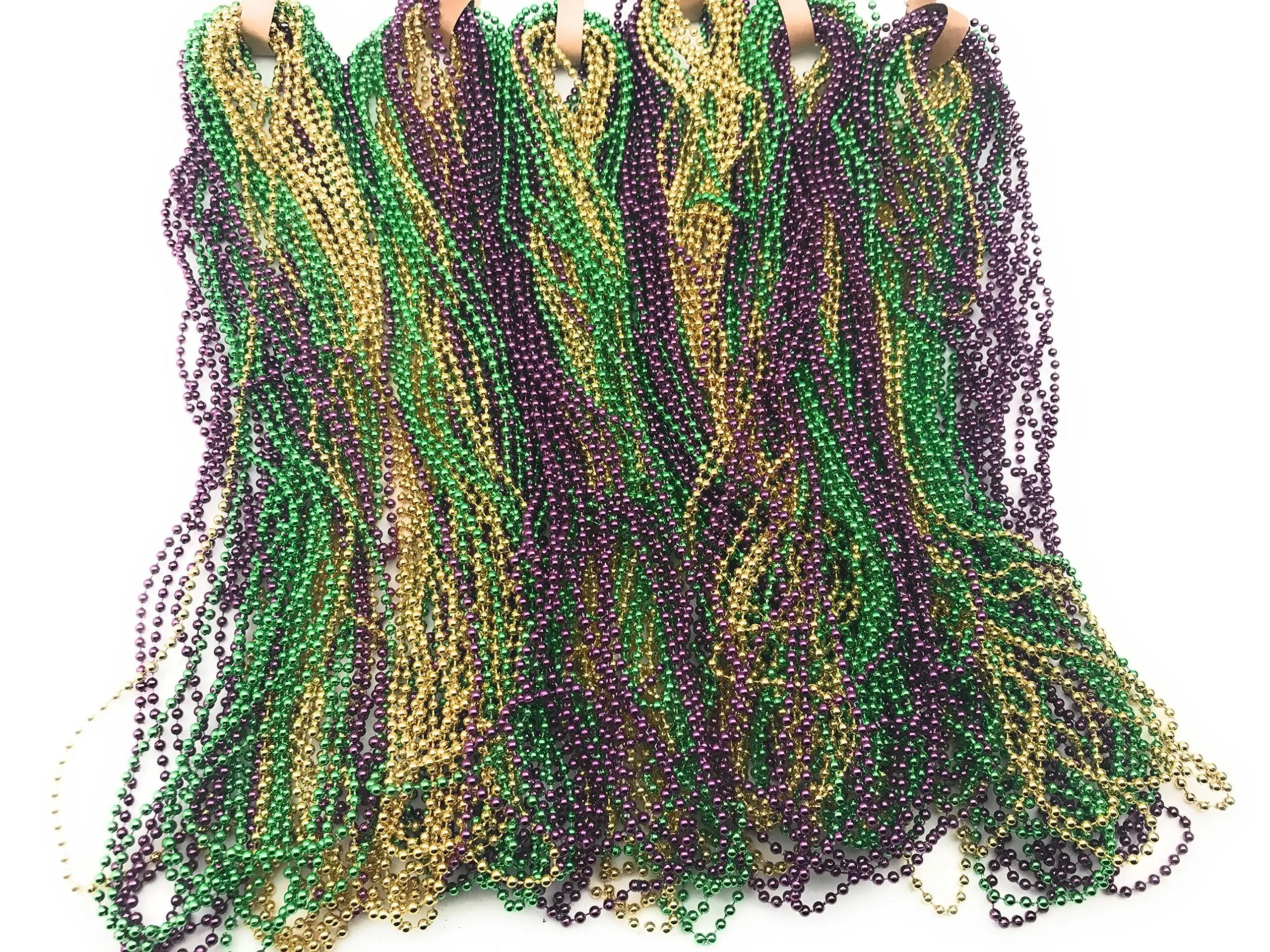 Oojami 144 PCS Mardi Gras Beads Green Purple Gold Metallic Beads Necklaces Accessories BulkCarnival Beads Necklace for Parade Throws Party Decorations Supplies Favors