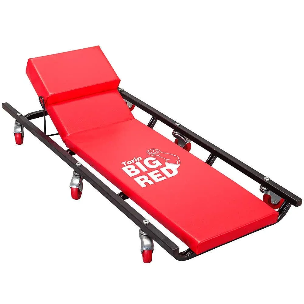 BIG RED TR6452 Torin Rolling Garage/Shop Creeper: 40" Padded Mechanic Cart with Adjustable Headrest and 6 Casters, Red