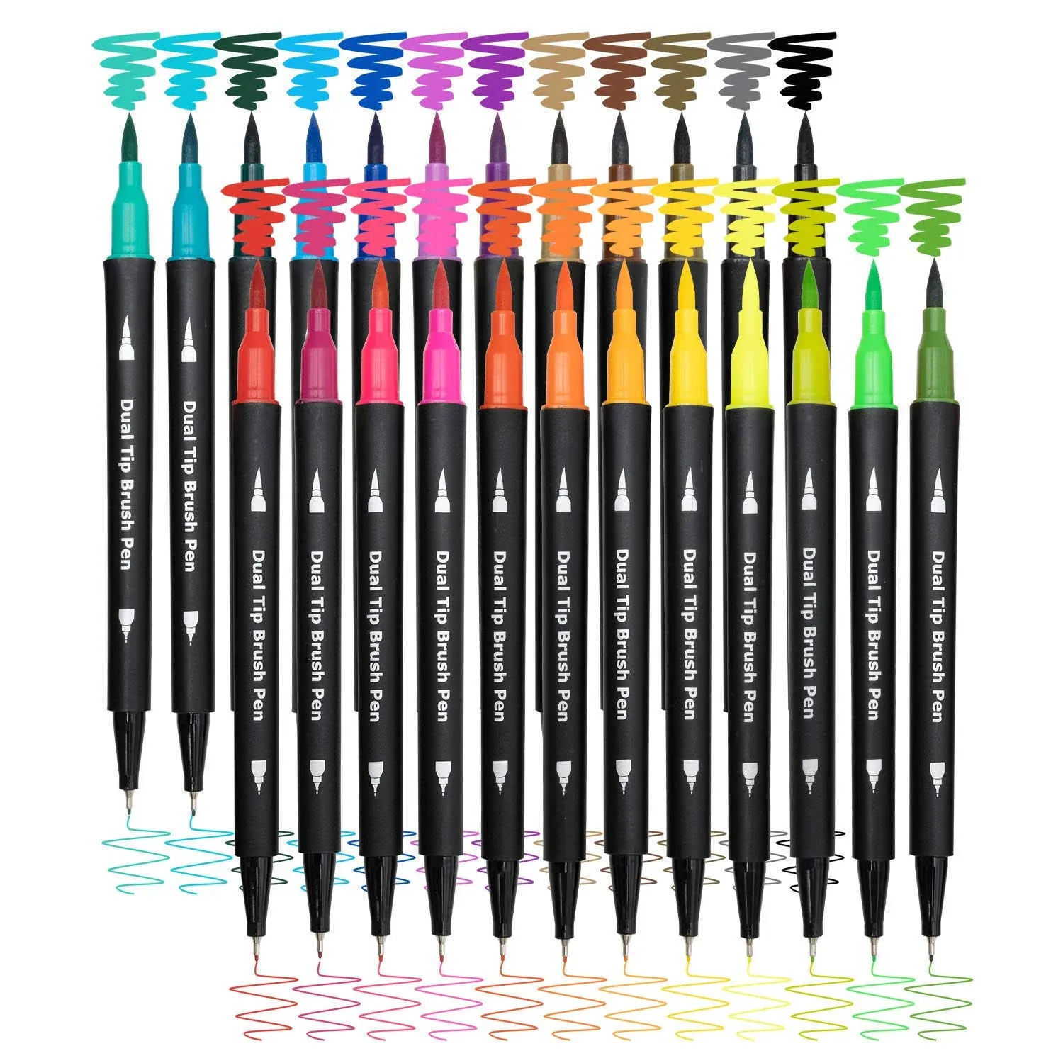 Dual Brush Marker Pens,24 Colored Markers,Fine Point and Brush Tip for Kids A...