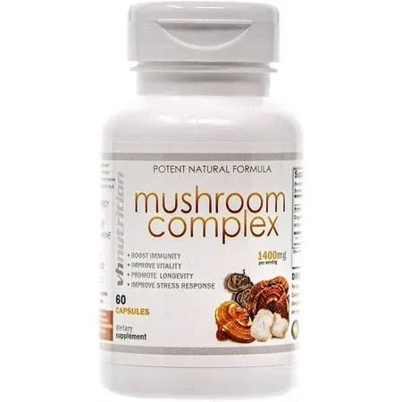 VH Nutrition Mushroom Supplement | Mushroom Complex for Vitality Support* 1400mg | Adaptagen Formula Includes: Lions Mane, Chaga, Reishi, Extracts | 60 Capsules