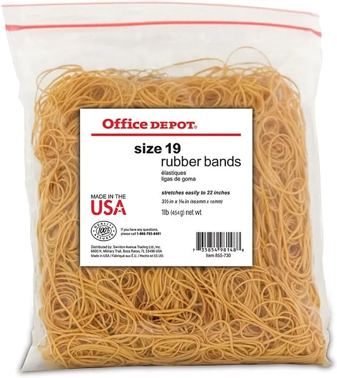 Office Depot Rubber Bands, #19, 3 1/2in. x 1/16in., 1 Lb. Bag, 2419408Office Depot Rubber Bands, #19, 3 1/2in. x 1/16in., 1 Lb. Bag, 2419408