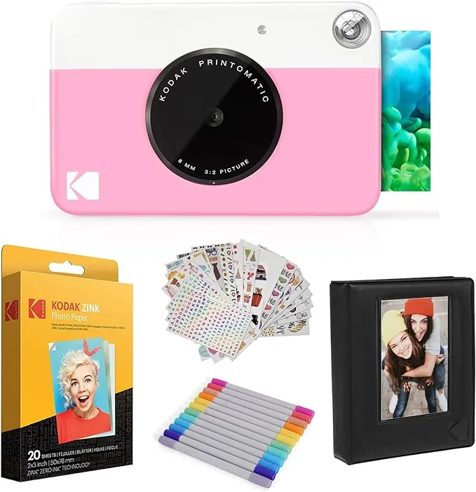 KODAK Printomatic Digital Instant Print Camera - Full Color Prints On ZINK 2x3" Sticky-Backed Photo Paper (Pink) Print Memories Instantly