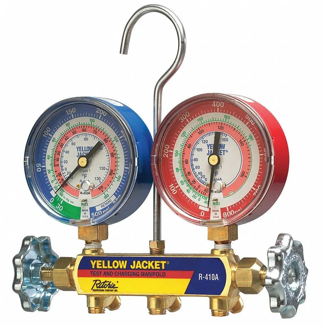 Yellow Jacket 42021 Series 41 Manifold, with 3-1/8&#039;&#039; Gauges