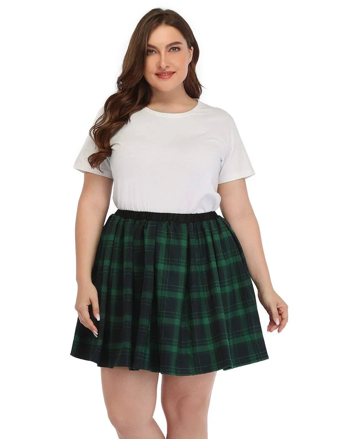 Hde Plus Size Skirt Plaid Mini Skater Skirts Pleated School Girl