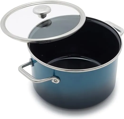 Merten &amp; Storck Steel Core Enameled 4-Quart Stockpot with Lid | Aegean Teal