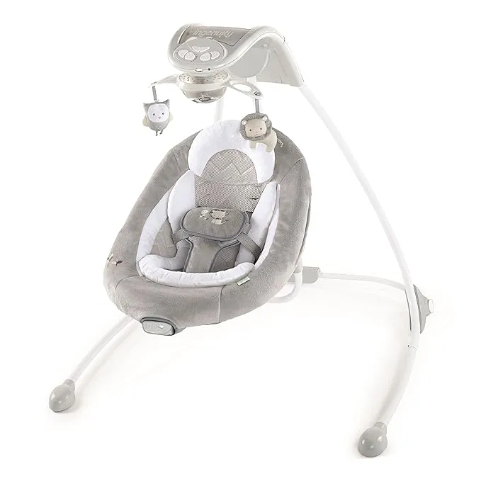 Ingenuity InLighten Baby Swing - Cool Mesh Fabric, Vibrations, Swivel Infant Seat, Nature Sounds, Light Up Motorized Mobile - Braden