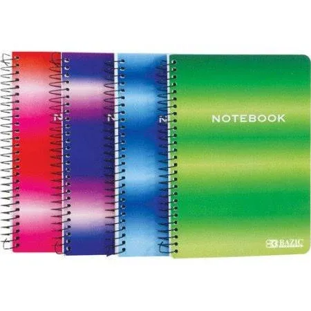 BAZIC Small Notebook Memo Size Pad, 5"x7" Spiral Side Bound, 120 Sheets Wirebound Pocket Personal Notebooks, Assorted Color, 4-Pack