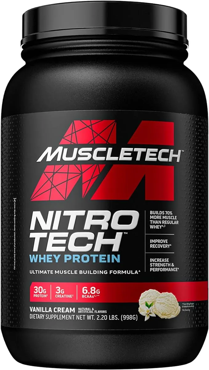 MuscleTech Performance Series NITRO-TECH Whey Isolate, Vanilla - 2 lb tub