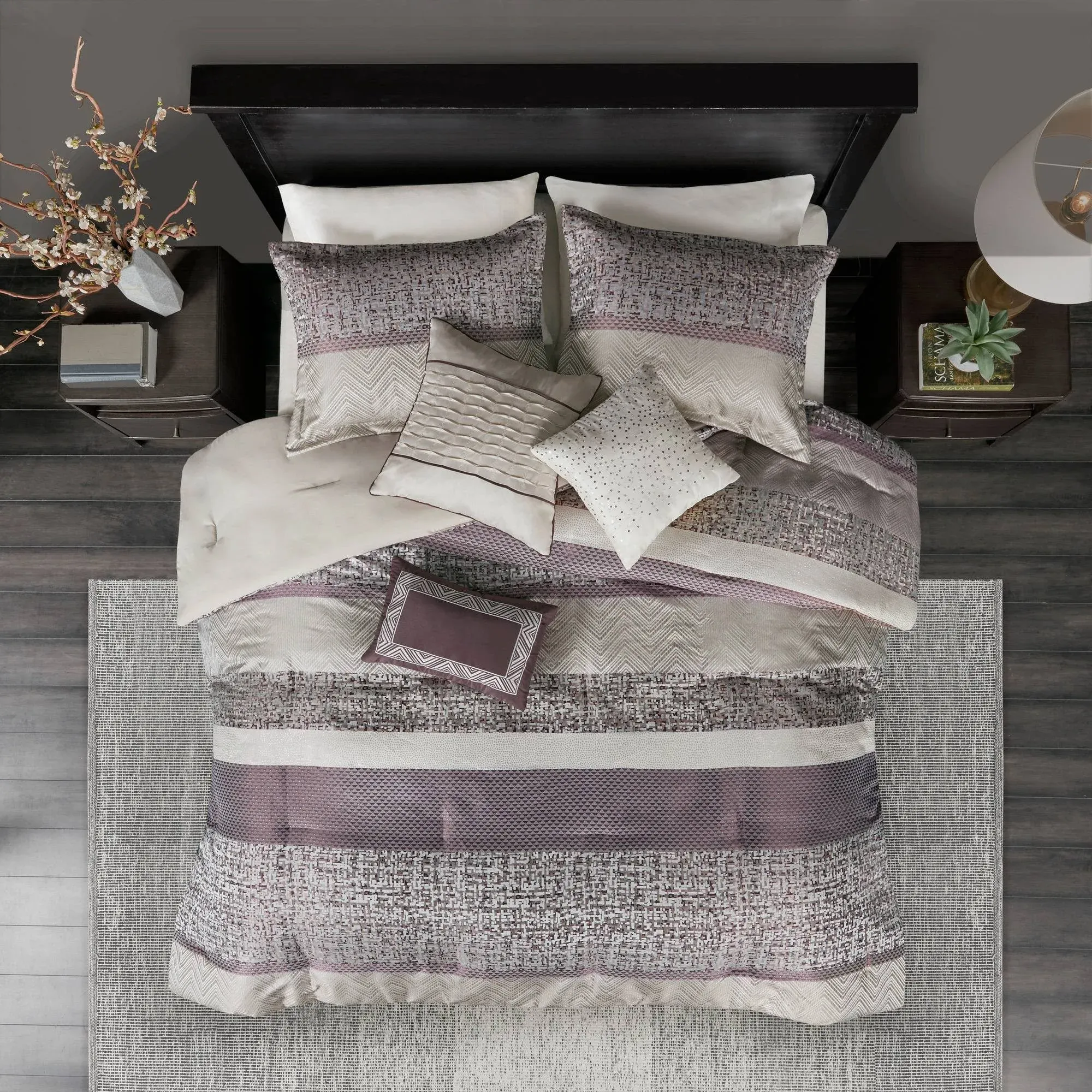 Madison Park - Rhapsody 7 Piece Jacquard Comforter Set - King - Purple