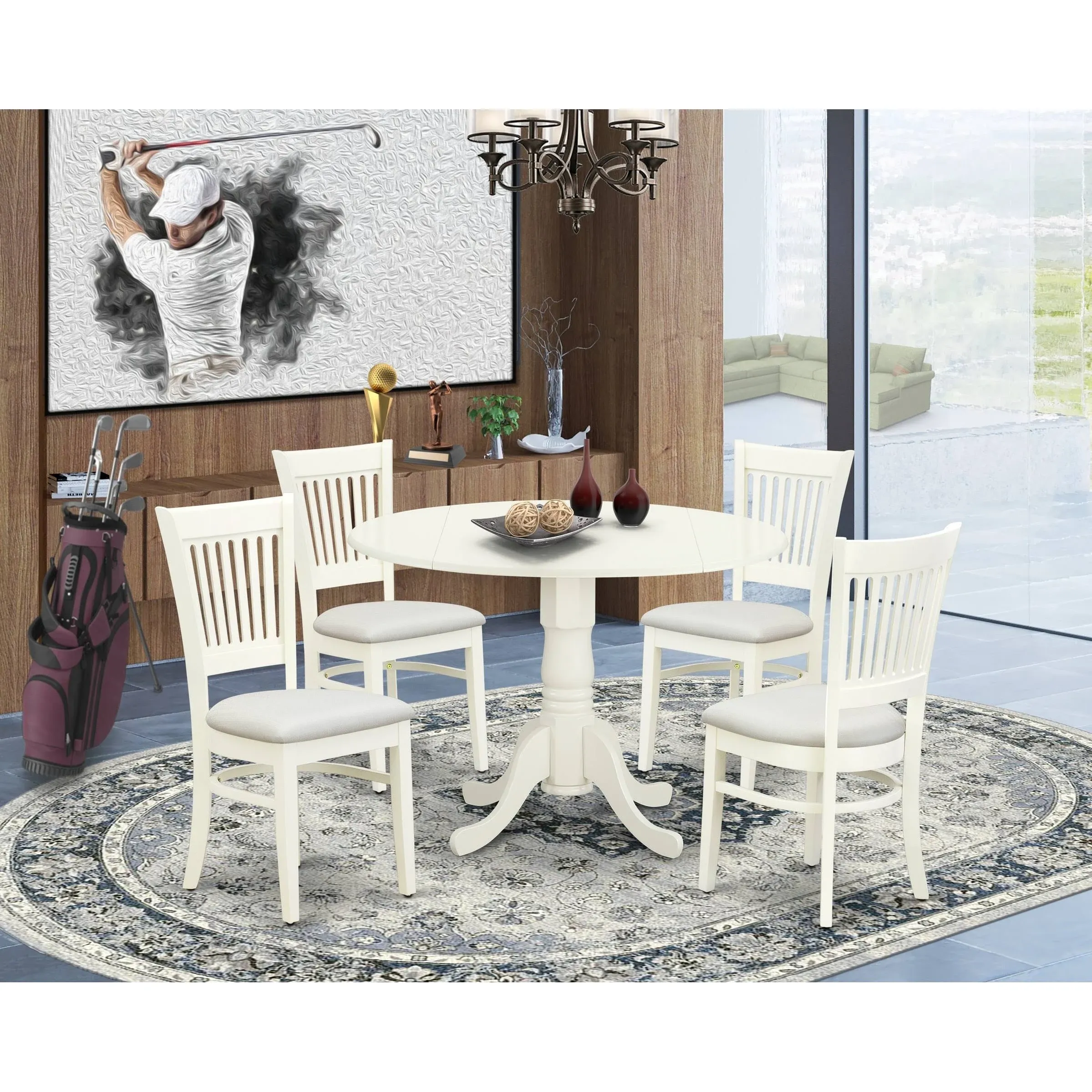 5-Piece Kitchen Table Set Linen White Finish Drop Leaves