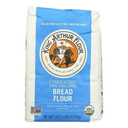 King Arthur Organic Unbleached Bread Flour, Non Gmo, 5 lb (Pack of 6)