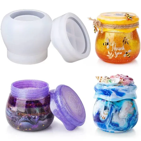 LET&#39;S RESIN Pudding Jar Resin Molds with Lid, Epoxy Molds Silicone for Storage Bottle,Candle Holder,Candy Container, Epoxy Casting Craft,Flower Pot,