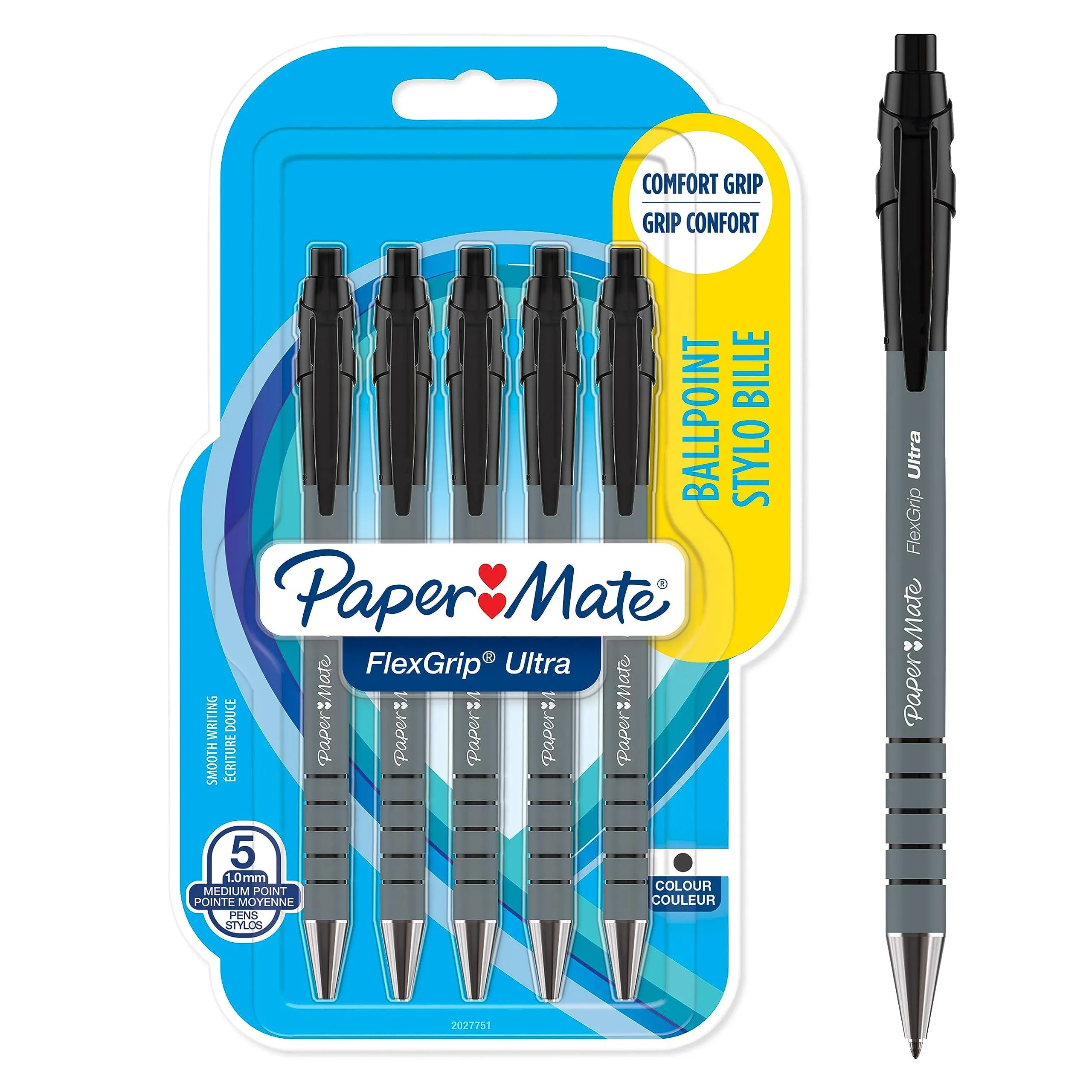 Papermate Flex Grip Ultra Ballpoint Pen - Medium - Black (Blister of 5)