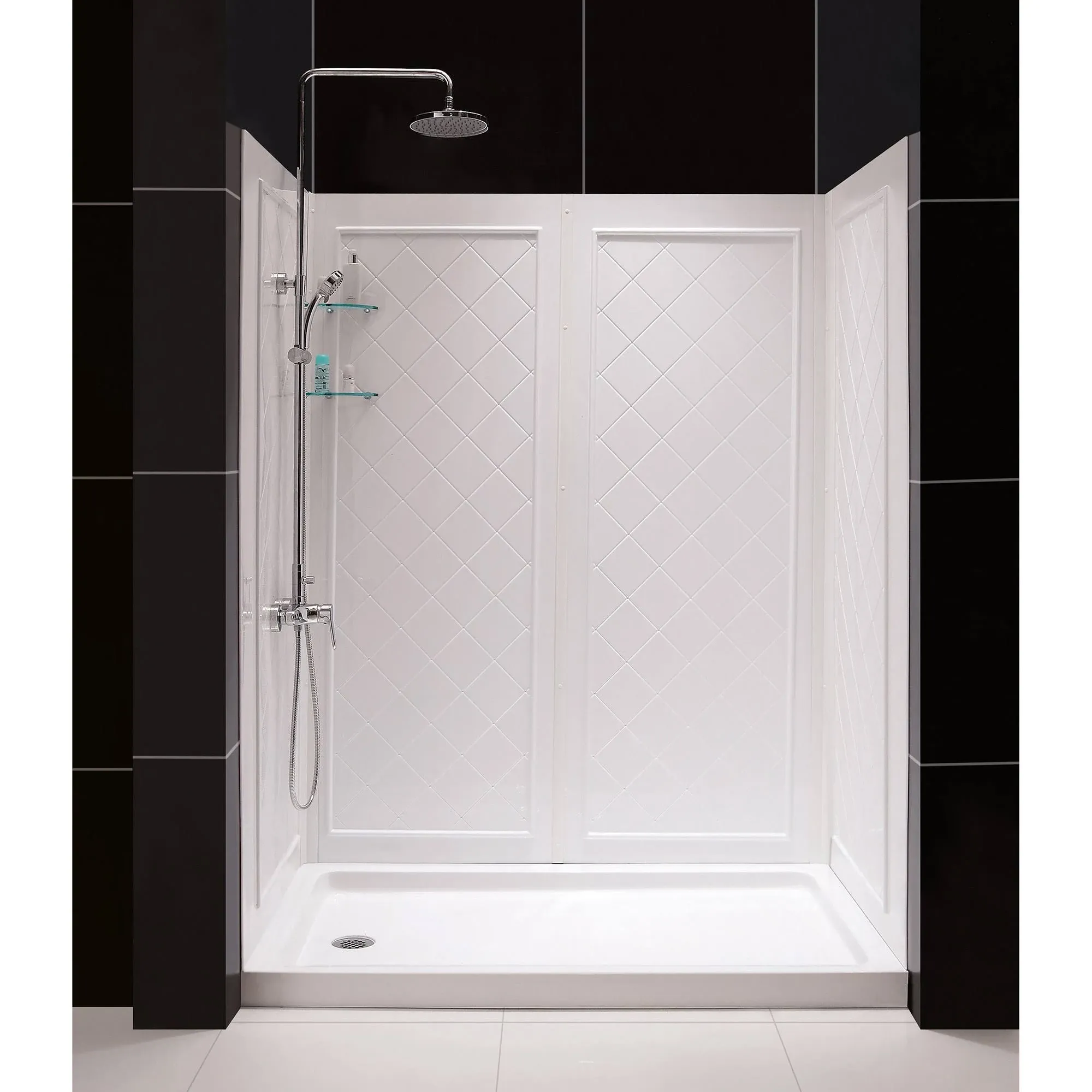 DreamLine SlimLine 30" by 60" Single Threshold Shower Base Center Drain and QWALL-5 Shower Backwall Kit - Dreamline DL-6189C-01