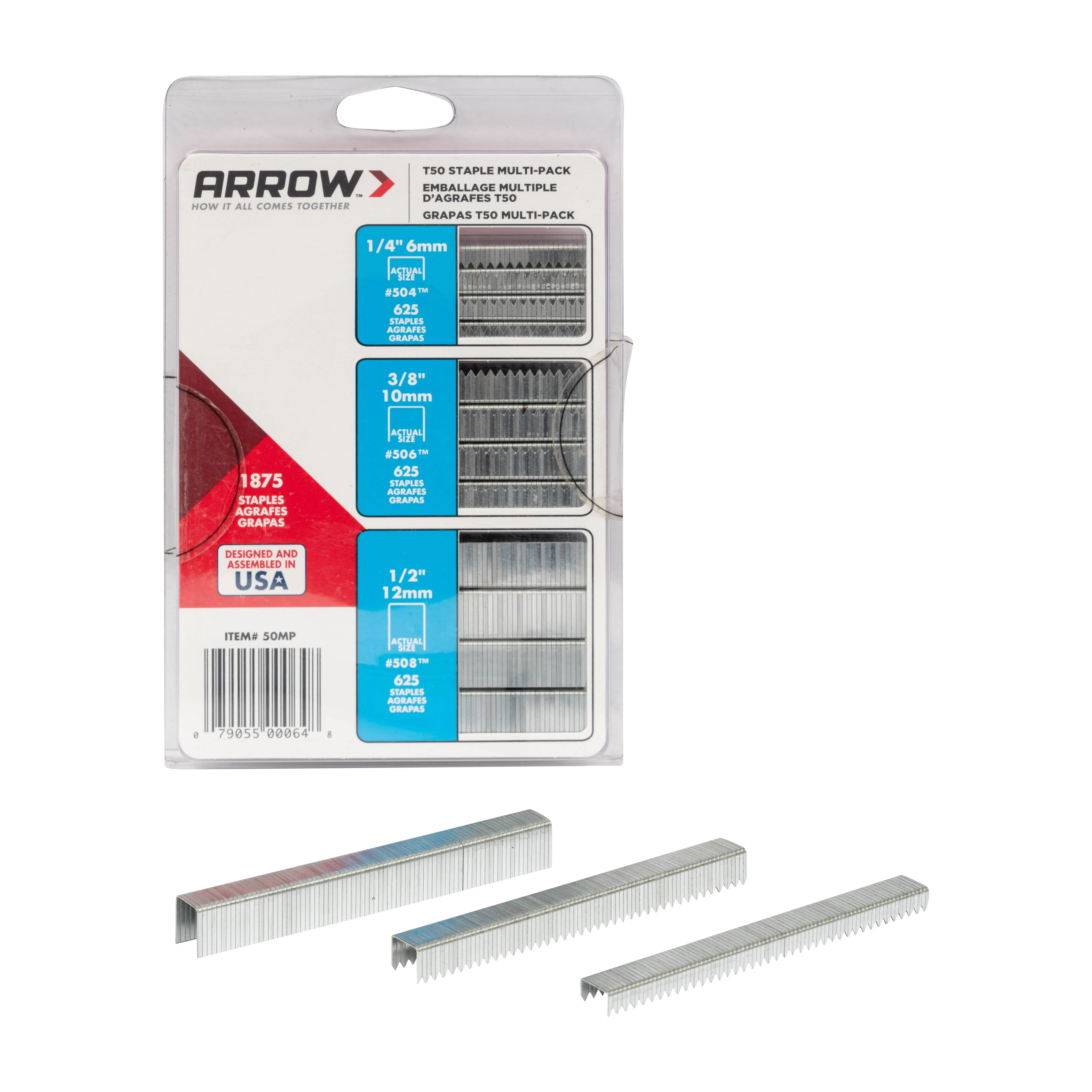 Arrow 50MP T50 Series Staple, 1/2 to 3/8 in L Leg Gray