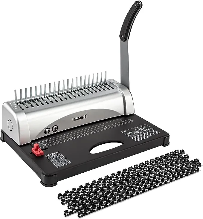 TIANSE Binding Machine 21-Holes 450 Sheets Comb Binding Machines with Starter Kit 100 PCS 3/8'' Comb Binding Spines