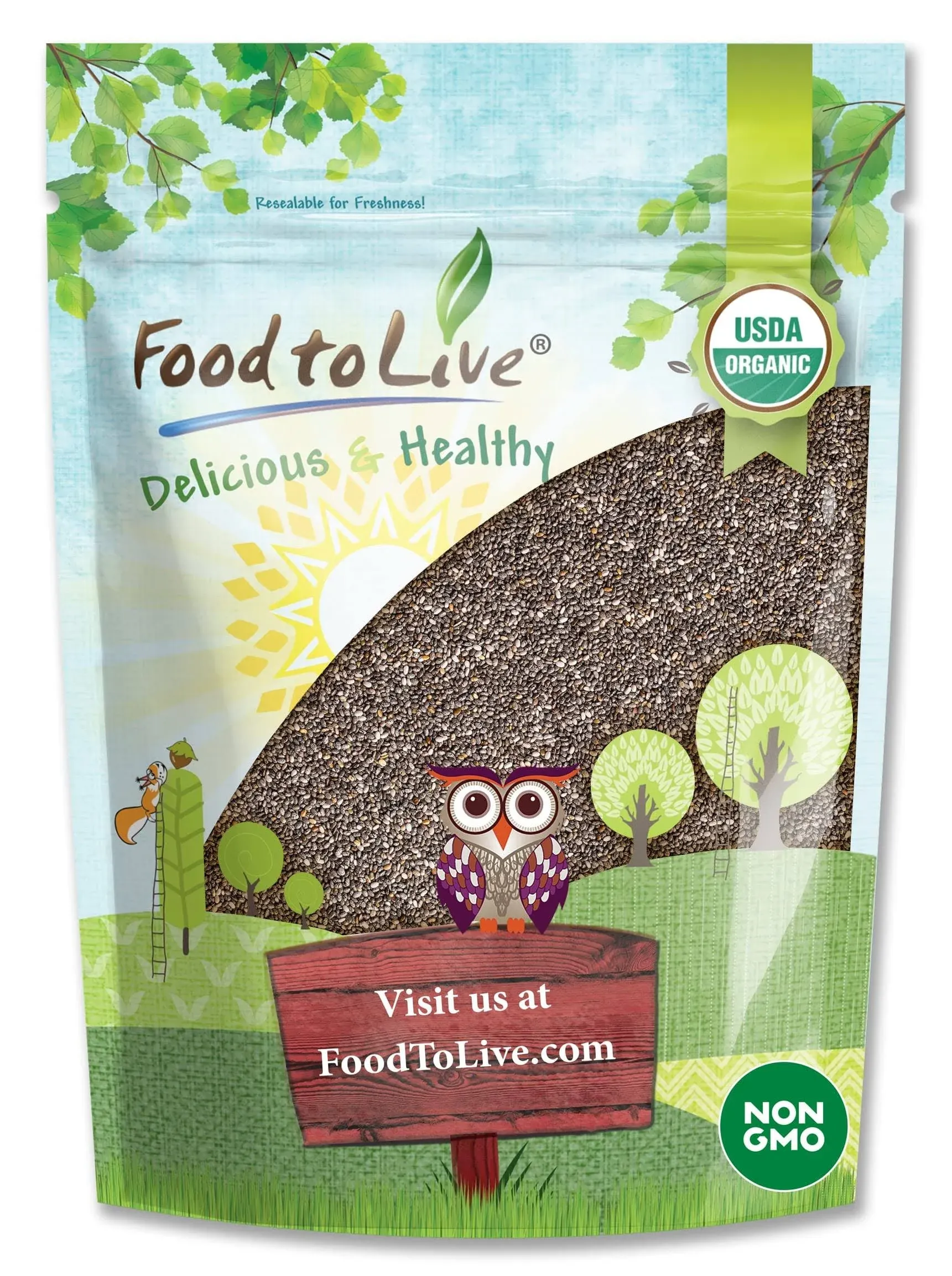 Food to Live - Organic Black Chia Seeds, 2.5 Pounds Non-GMO, Whole, Sproutable, Vegan, Kosher, Keto, Sirtfood, BULK. Rich in Essential Fatty Acids,