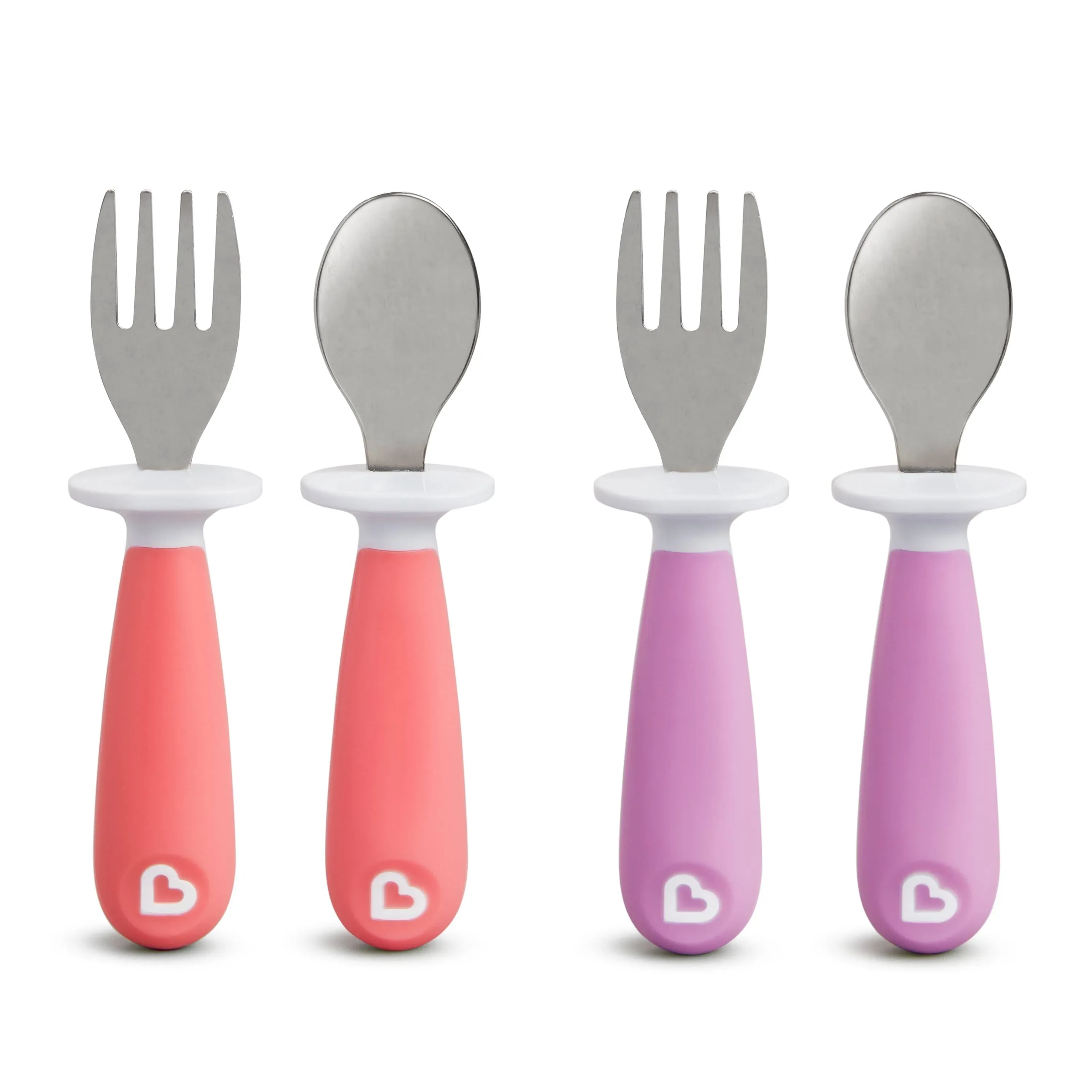 Munchkin Raise Toddler Fork and Spoon, 4 Pack, Pink/Purple