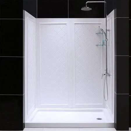 DreamLine SlimLine 30" by 60" Single Threshold Shower Base Right Hand Drain and QWALL-5 Shower Backwall Kit - Dreamline DL-6189R-01