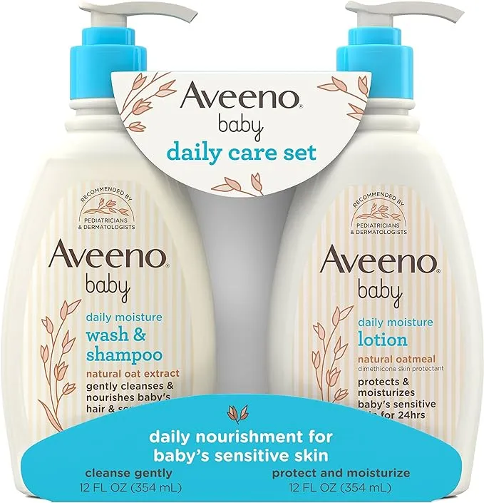 Aveeno Baby Daily Care Gift Set Includes Daily Moisturizing Body Lotion & 2-in-1 Baby Bath Wash & Shampoo - 2 ct