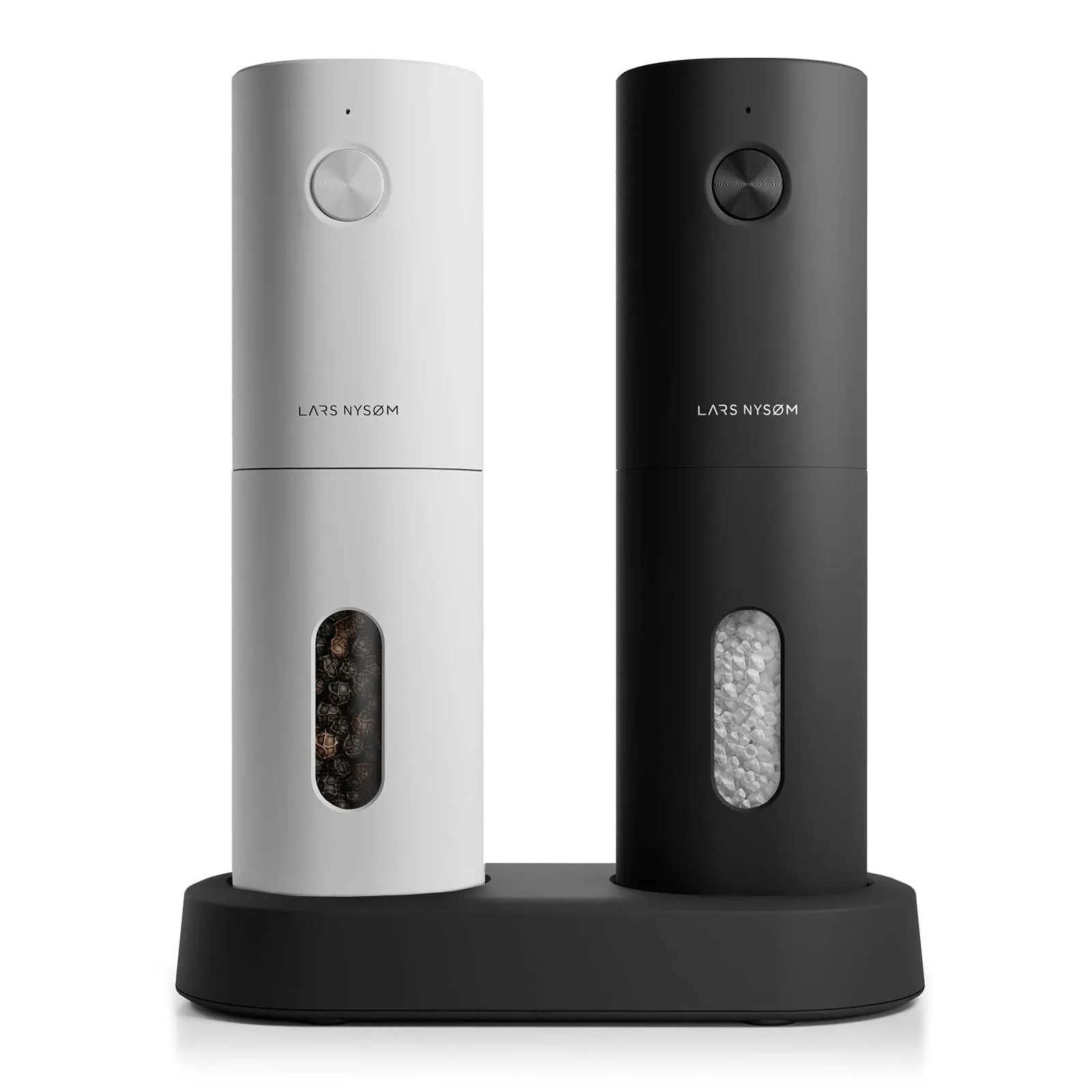 LARS NYSØM Electric Salt and Pepper Grinder Set I Automatic Salt and Pepper Mills with Adjustable Ceramic Grinder I USB Rechargeable Electric Spice Grinder Set (Almond Beige)