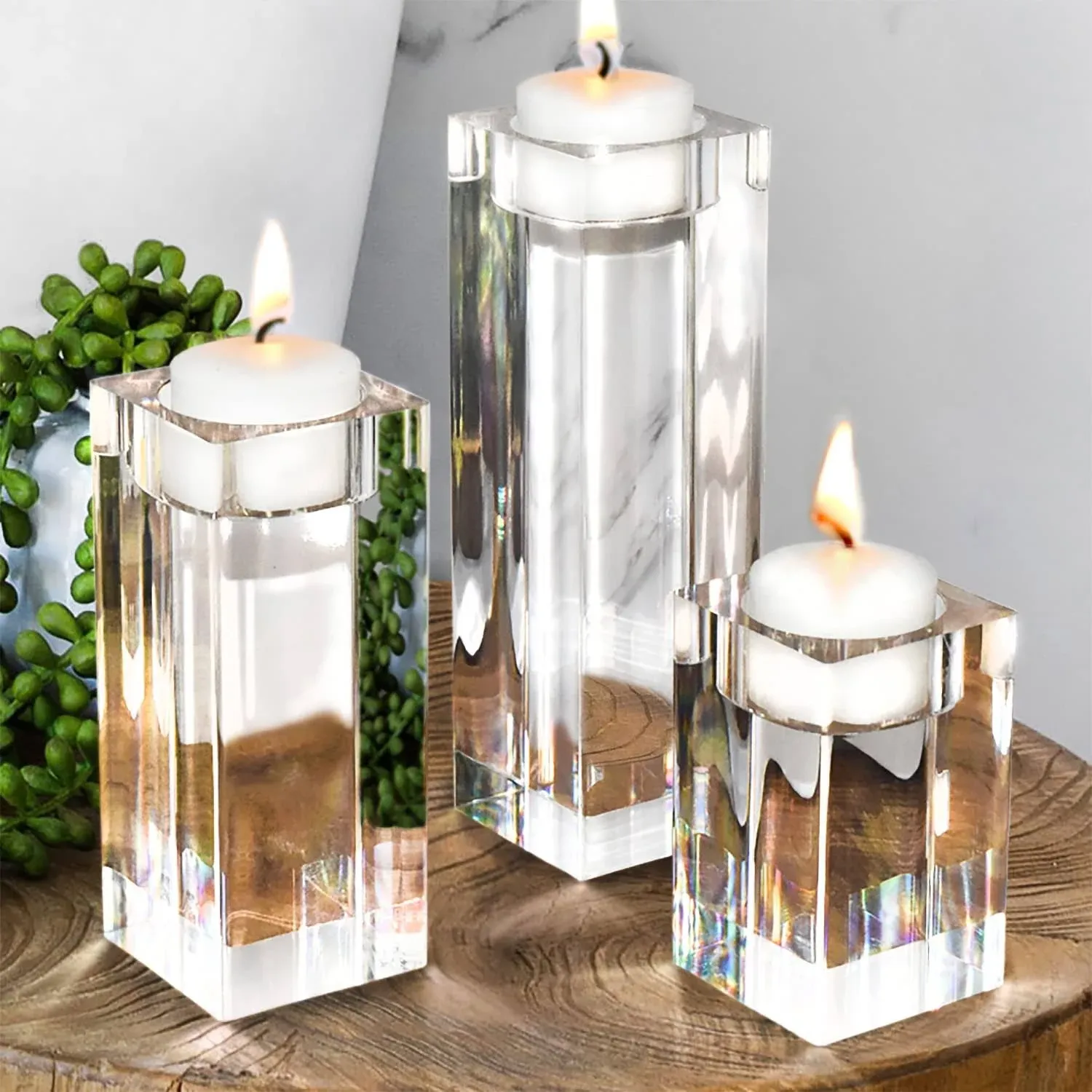 Clear Candle Holders for Table Centerpiece Dining Room Modern Silver Holder ...