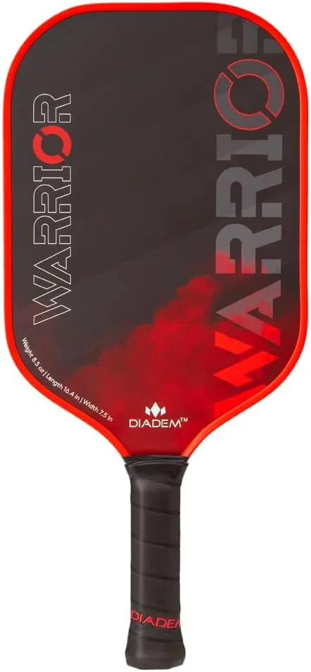 Diadem Warrior Pickleball Paddle | Carbon Fiber Face, 3X L-Core Hybrid Nomex Polymer Honeycomb Core, Grit Paint Surface for Spin, Control and Power | Indoor/Outdoor | USAPA Approved