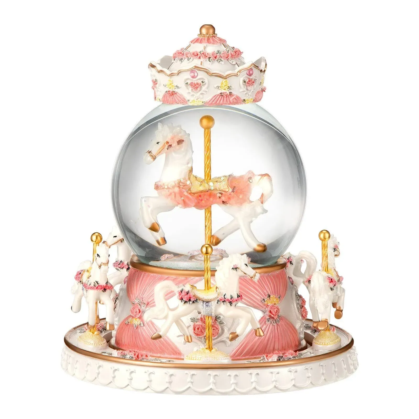 Carousel Music Box Unicorn Snow Globe Horses Music Box with 7 Colorful LED Lights Birthday/Christmas/Valentine Gift for Kids,Girls,Daughter,Women (Melody Castle in The Sky)