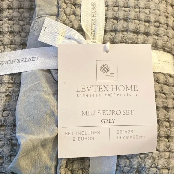 Levtex home timeless collection mills euro set grey. Set of 2 euroshams 26”x26”