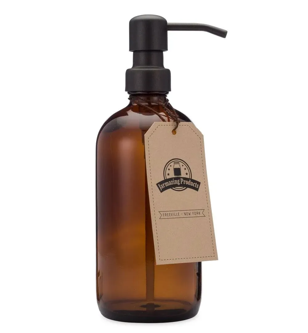 Amber Glass Jar Soap and Lotion Dispenser with Matte Black Pump - 16 oz - by Jarmazing Products