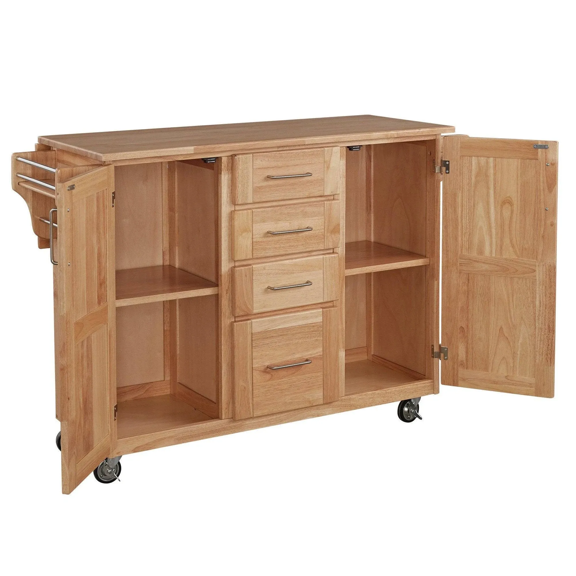 Natural Wood Kitchen Cart with Breakfast Bar