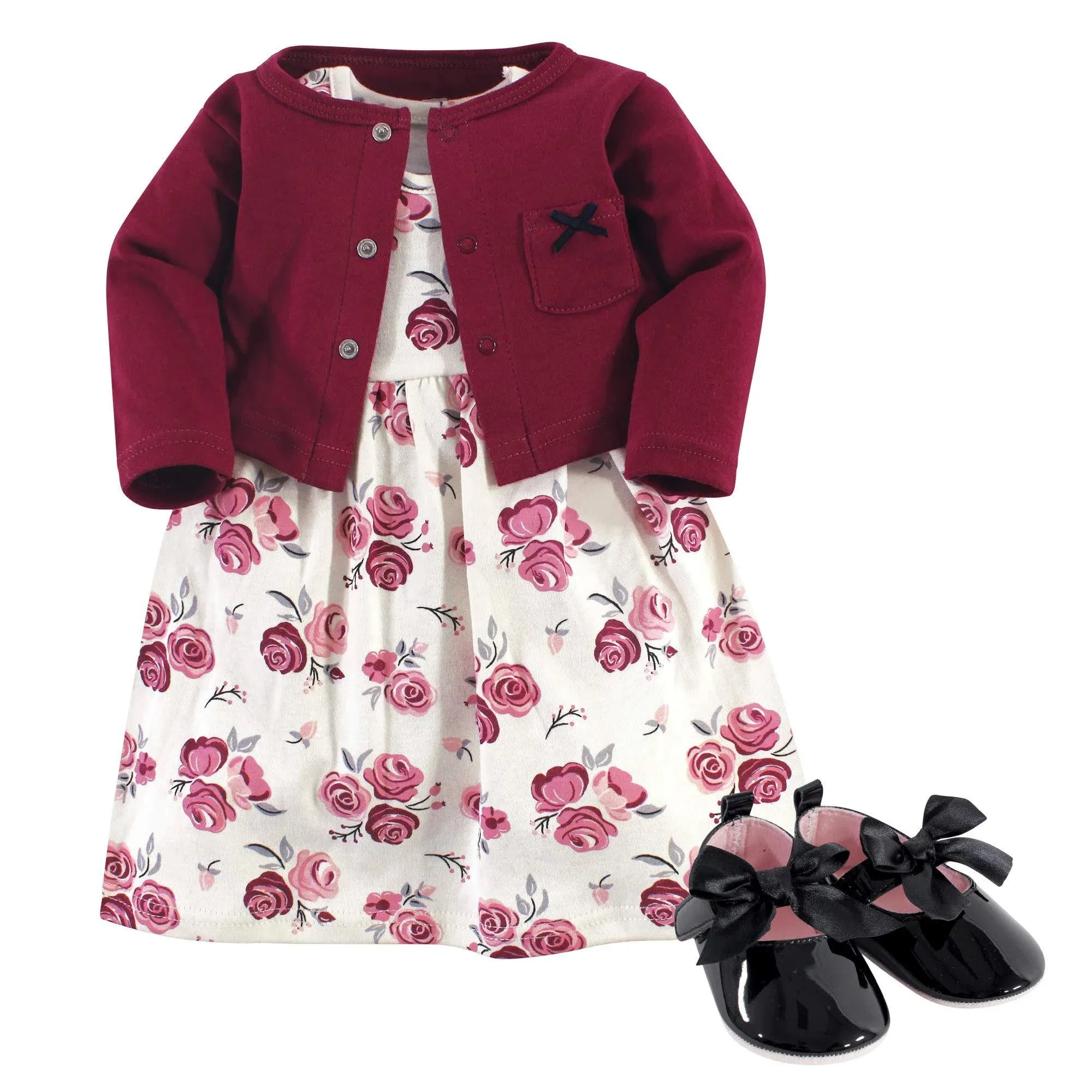 Hudson Baby Cotton Dress, Cardigan and Shoe Set