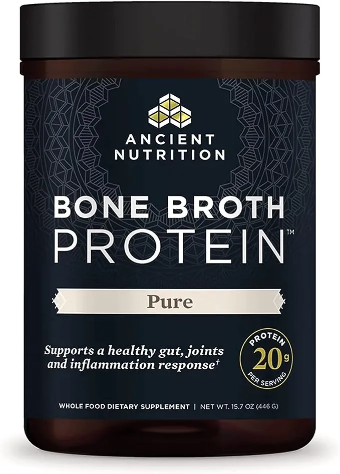 Ancient Nutrition Protein Powder Made from Real Bone Broth, Unflavored, 20g Protein Per Serving, 20 Serving Tub, Gluten Free Hydrolyzed Collagen Peptides Supplement