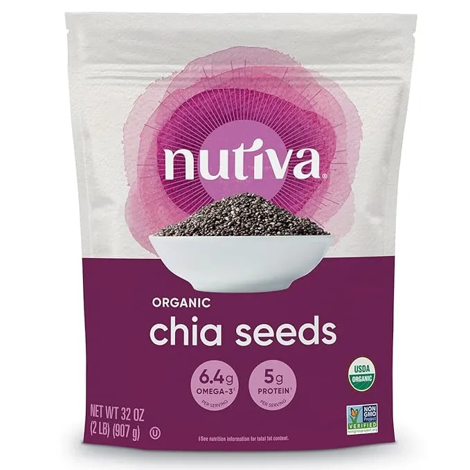 Nutiva USDA Organic Premium Nutrient-Dense Raw Black Chia Seeds with 3g Protein & 5g Fiber for Salads, Yogurt & Smoothies, Non-GMO, Vegan, Gluten-Free, Keto & Paleo, 32 Ounce (Pack of 1)