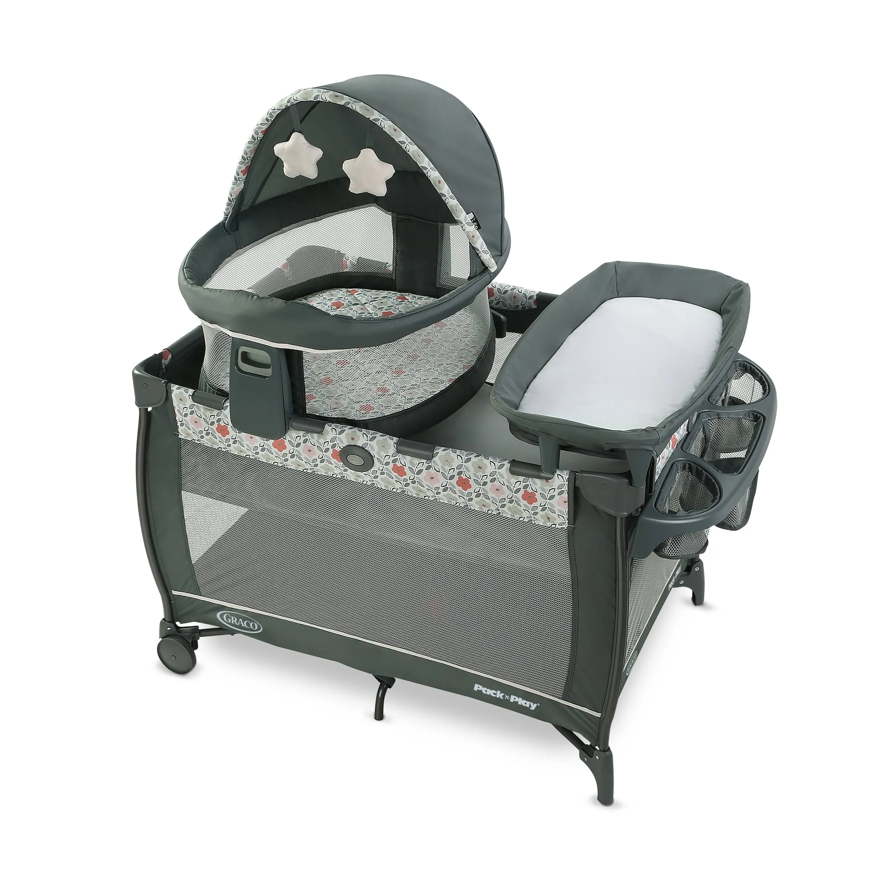 Graco Pack 'n Play Travel Dome LX Playard | Includes Portable Bassinet, Full-Size Infant Bassinet, and Diaper Changer, Leyton