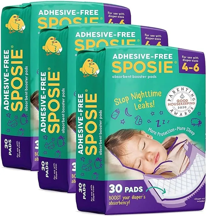 Sposie Diaper Booster Pads, Original Adhesive-Free for Easy Repositioning, Eliminate Overnight Diaper Leaks, Helps Reduce Nighttime Diaper Changes and Diaper Rash, for Diaper Sizes 4-6, 90 ct.