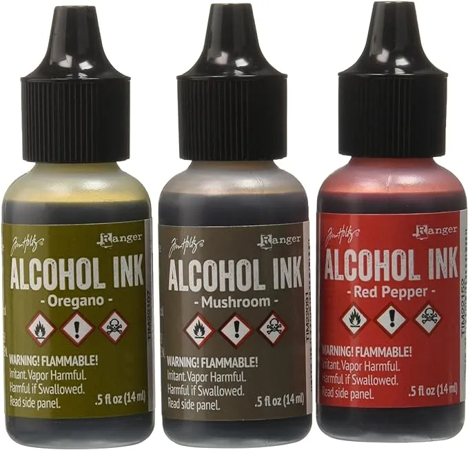 Ranger Tim Holtz Alcohol Ink .5oz 3/Pkg, Tuscan Garden-Red Peppr/Mushroom/Oregano