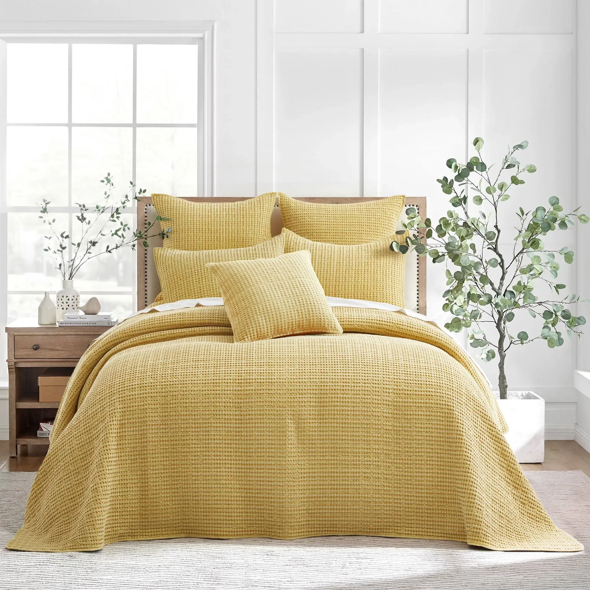 Levtex Home - Mills Waffle - King Quilted Bedspread Set - Ochre Cotton Waffle - Bedspread Size (122 x 106in.), Sham Size (36 x 20in.)