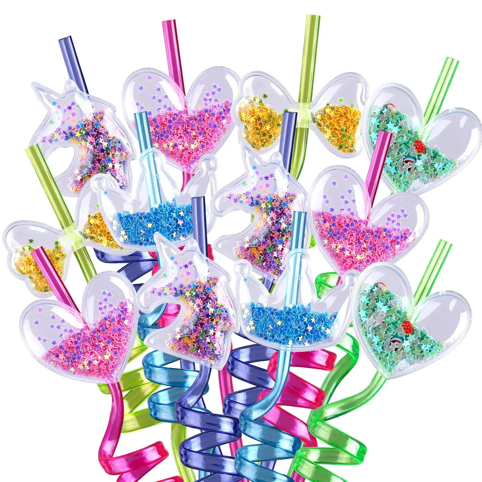 Glitter Straws for Party Favors - Reusable Drinking Plastic Straws for Kids P...