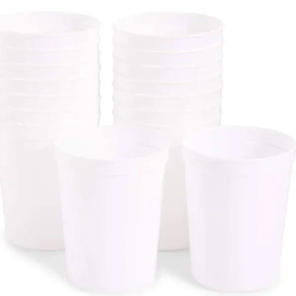 Juvale White Stadium Cups, Reusable Plastic Party Tumblers (16 oz, 16 Pack)