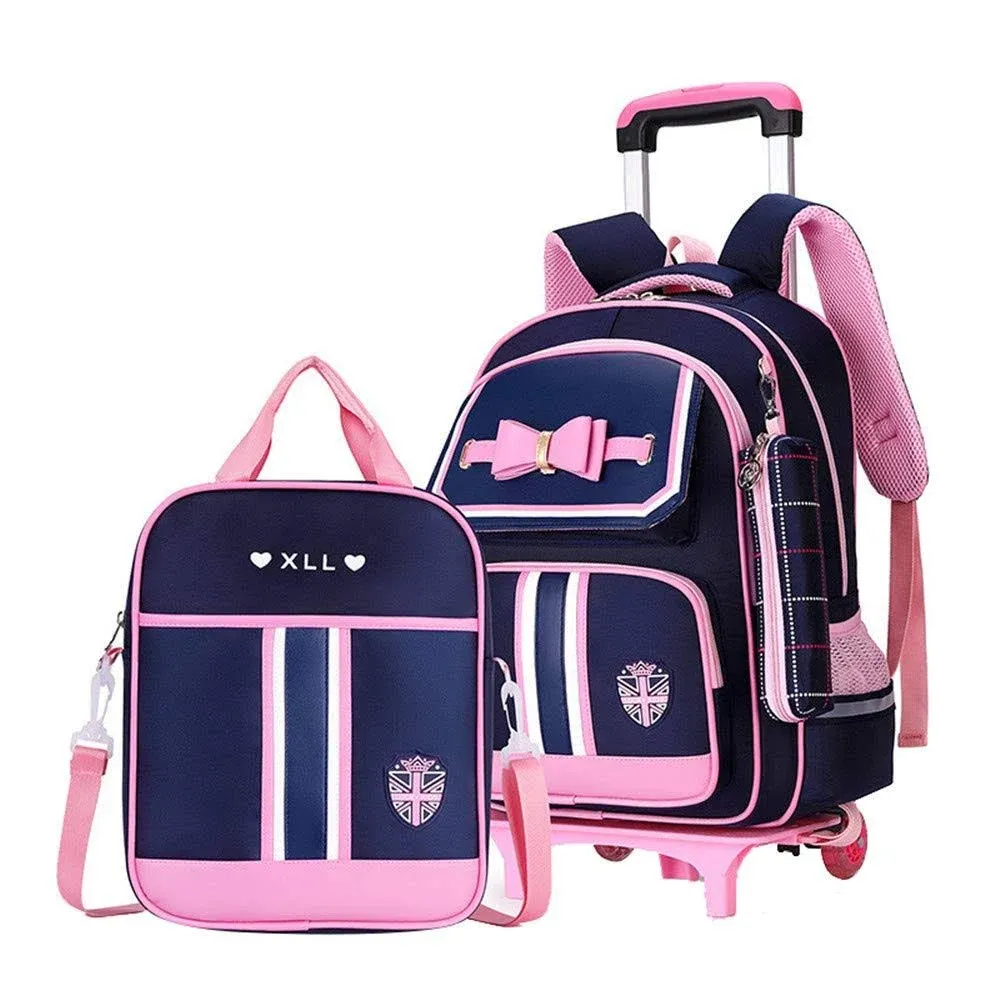 Rolling Backpack for Girls Cute Trolley Bags Primary School Bookbags with Wheels