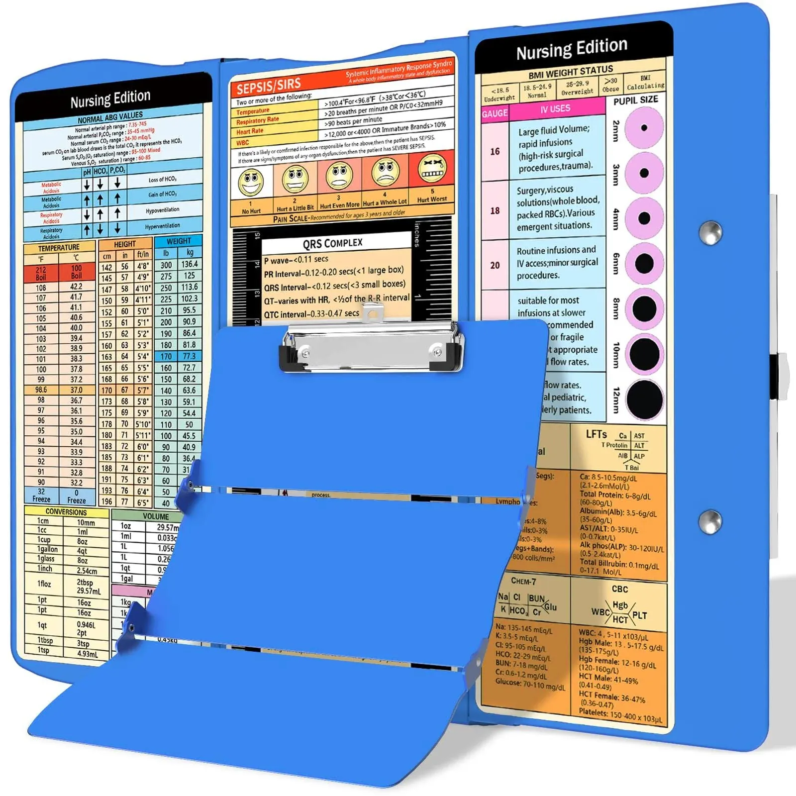 Trustnice Nursing Clipboard Foldable, Aluminum Nursing Clipboard with Nursing and Medical Edition Cheat Sheets 3 Layers Foldable Clipboard