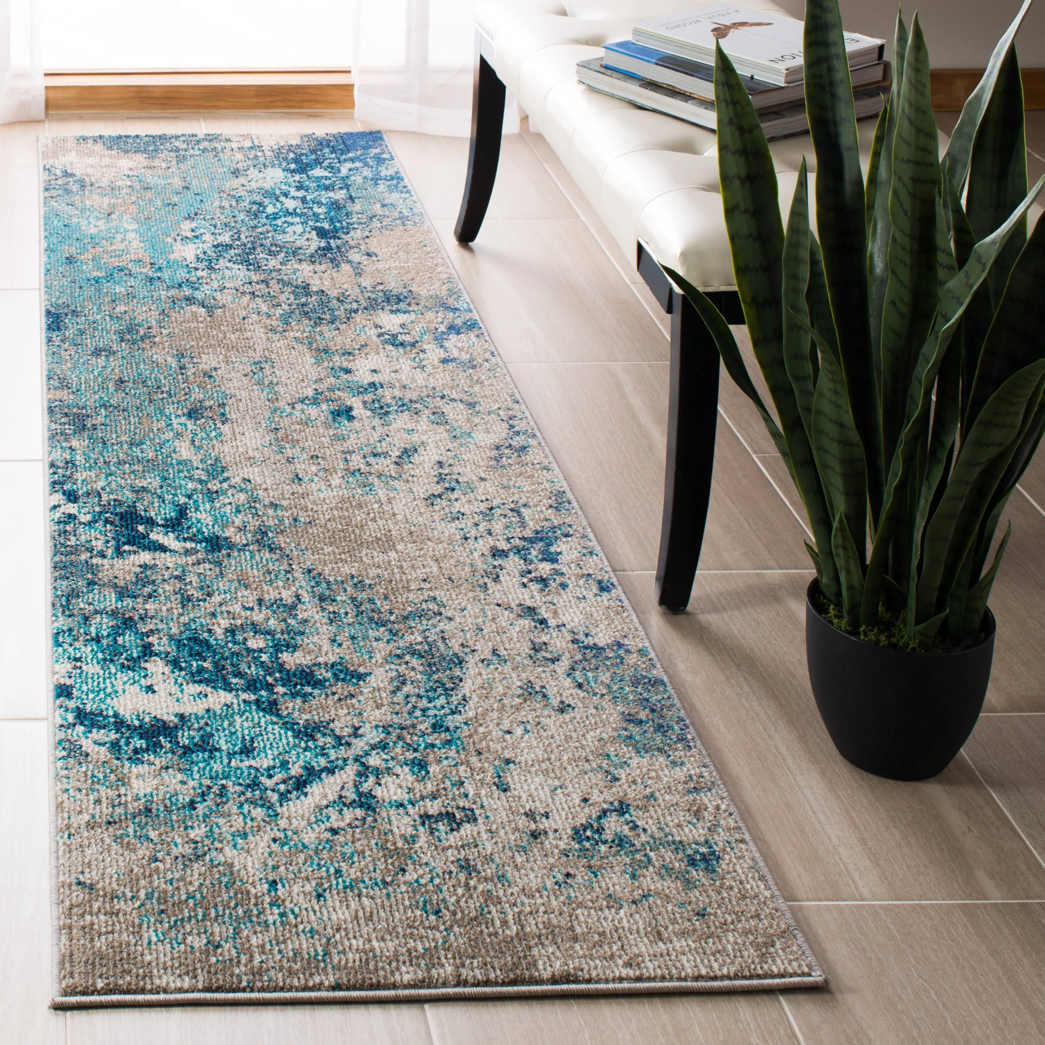 Safavieh Madison Memnuna Modern Abstract Rug - 2'2" x 14' Runner - Blue/Grey