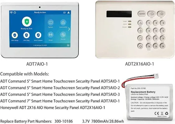 Loqdivr Replacement Battery 300-10186 for ADT Command Smart Security Panel 