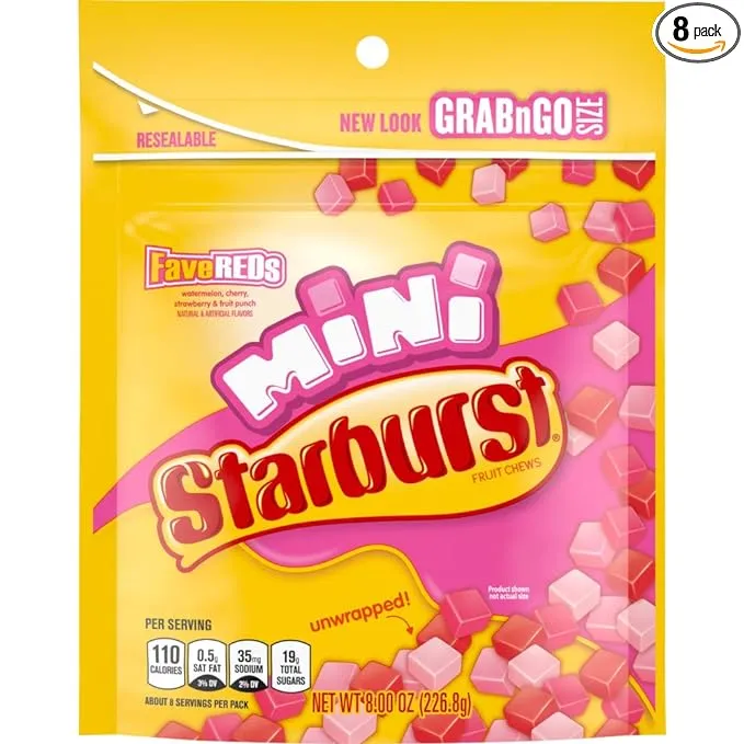 STARBURST FaveREDS Minis Fruit Chews Candy, 8 ounce (Pack of 8)