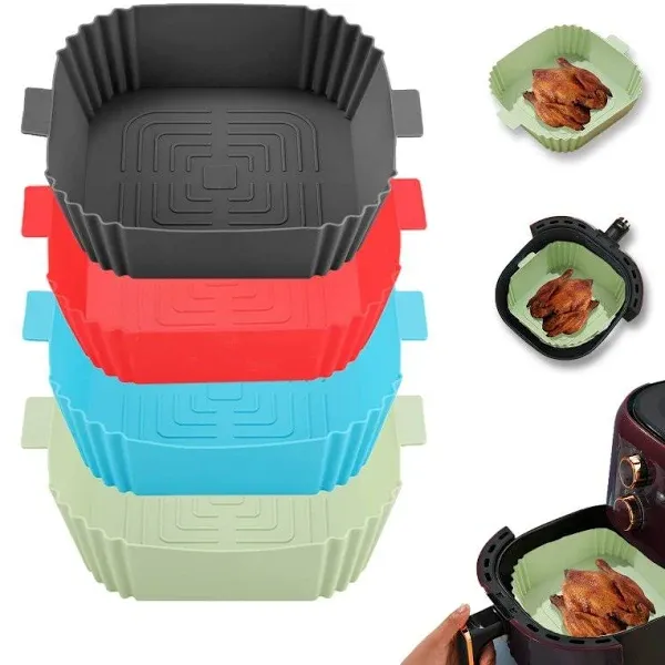 Silicone Air Fryer Liners LYHOLKEER 4pcs Reusable Square Food Safe Fryers Oven ...