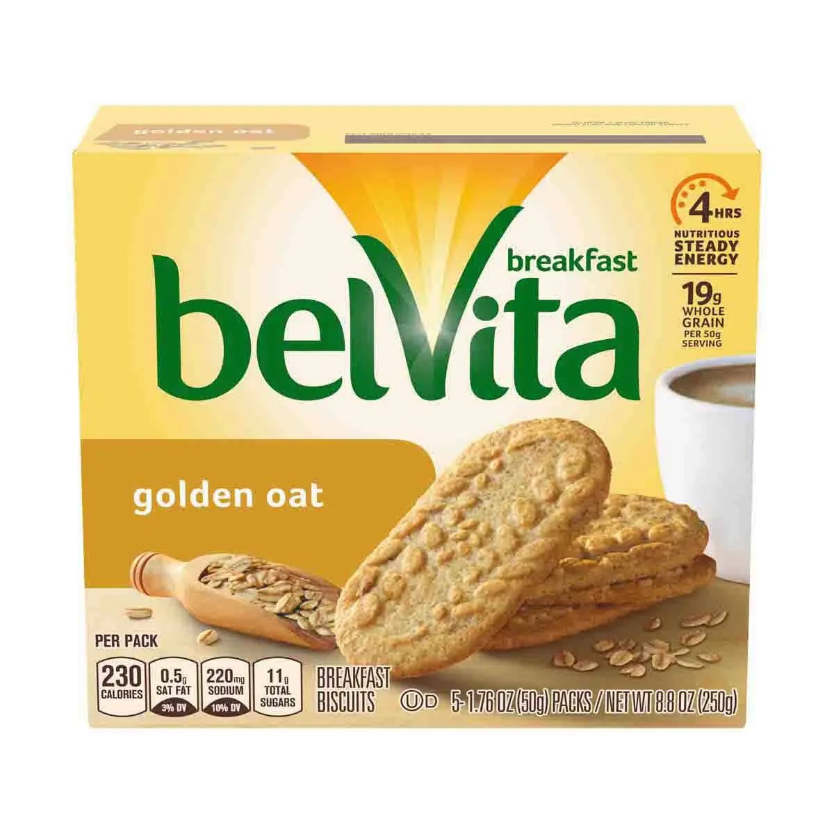 Belvita Breakfast Biscuits, Golden Oat - 5 pack, 1.76 oz packs