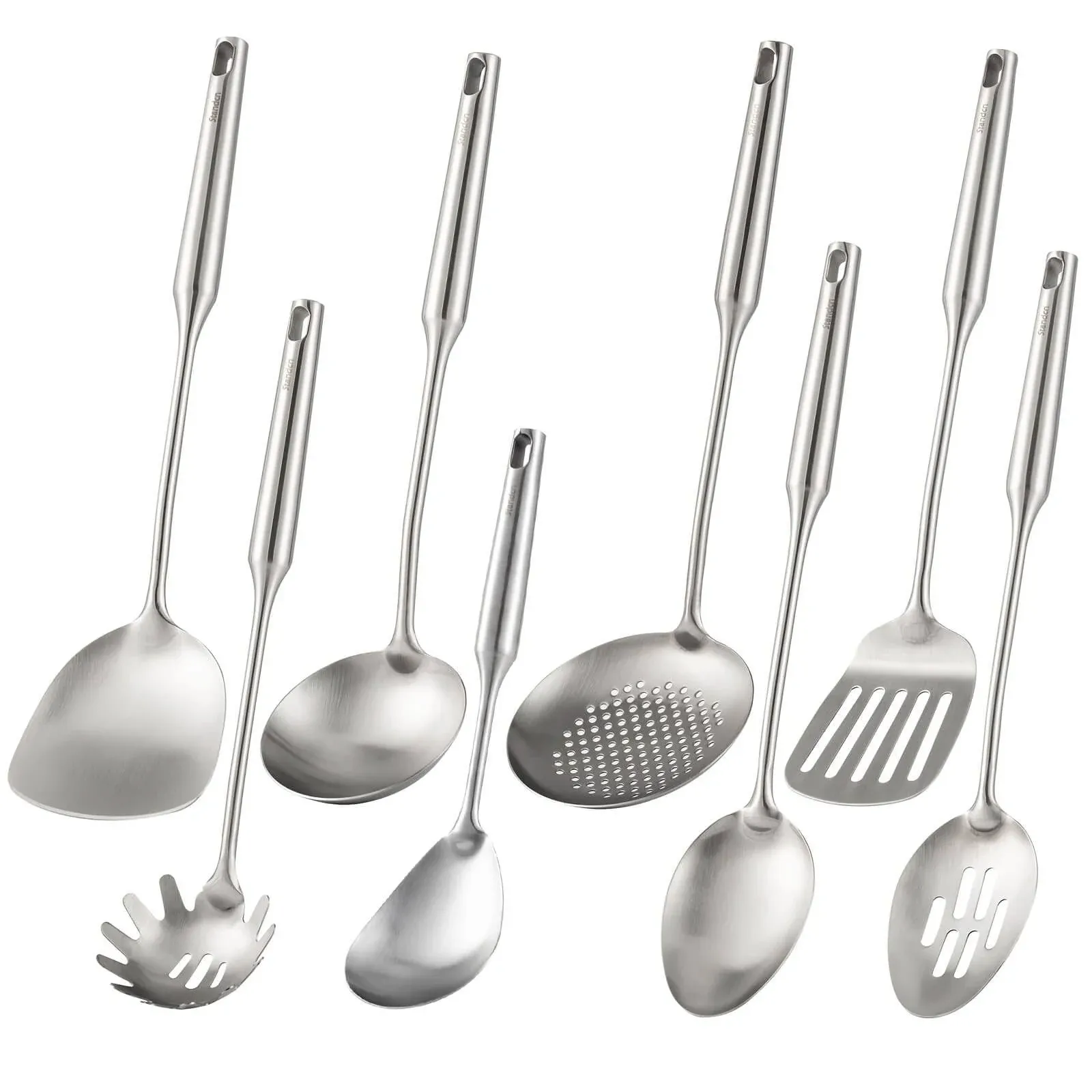 Standcn 304 Stainless Steel Kitchen Utensils Set - 8 Pcs All Metal Cooking Tools ...