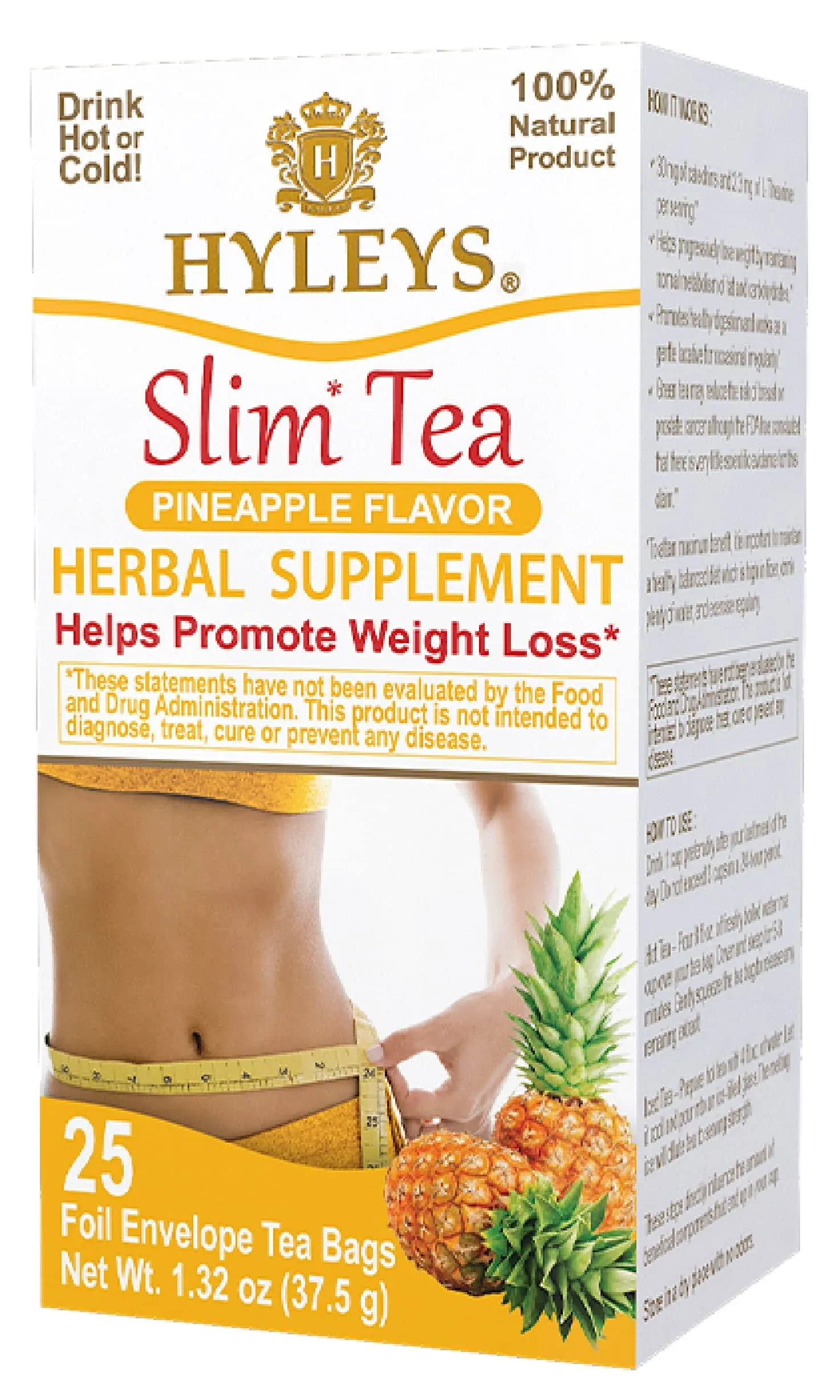 Hyleys Slim Tea Pineapple Weight Loss Herbal Supplement Cleanse &amp; Detox, 25 Bags